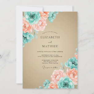 Invitation Mariage Fleur Artistiques Pêche et Sarcelle