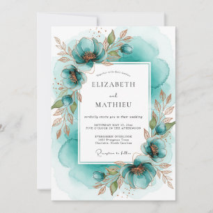 Invitation Mariage Fleur Artistiques Turquoise