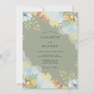 Invitation Mariage Fleur Artistiques Vert Sauge