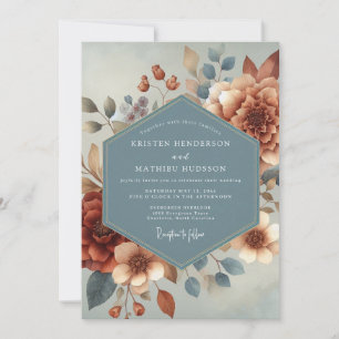 Invitation Mariage Fleur Automnale Bleu Ardoise