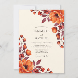 Invitation Mariage Fleur Automnale Orange