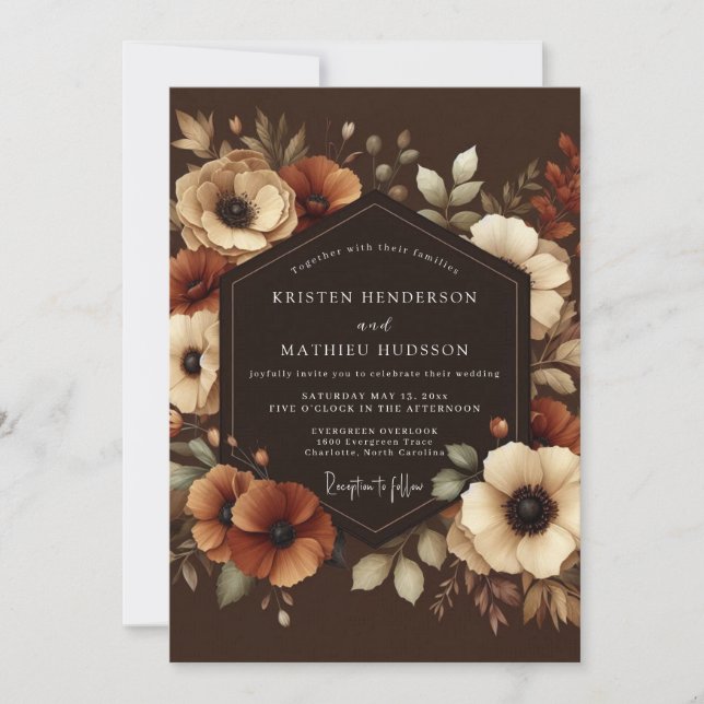 Invitation Mariage Fleur Automne Brun (Devant)