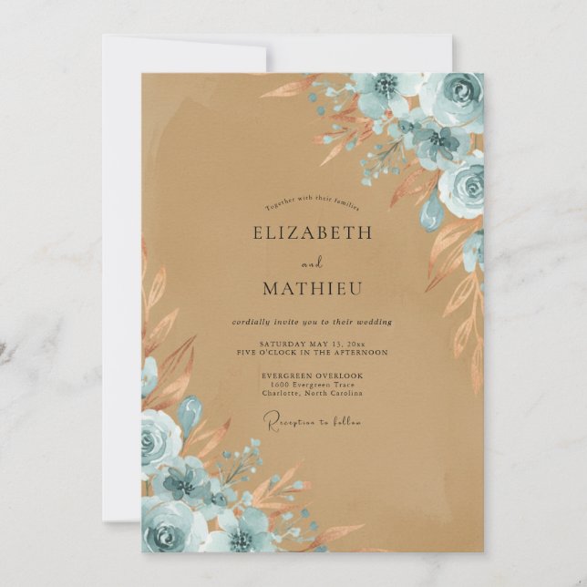 Invitation Mariage Fleur Azure Sable (Devant)