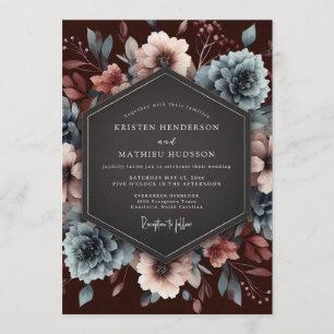 Invitation Mariage Fleur Baroque Ardoise Bourge