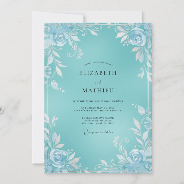 Invitation Mariage Fleur Blanche Aqua (Devant)