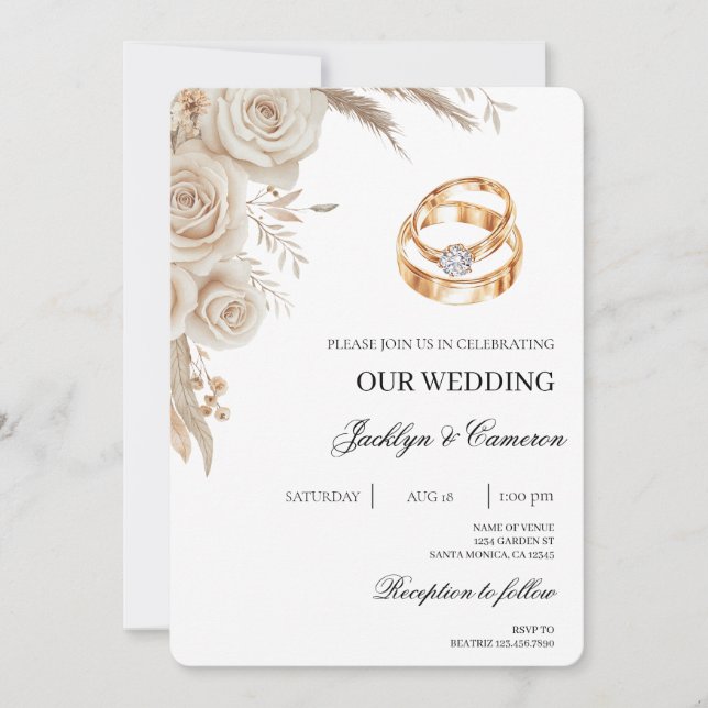 Invitation Mariage Fleur Blanche avec bague (Devant)