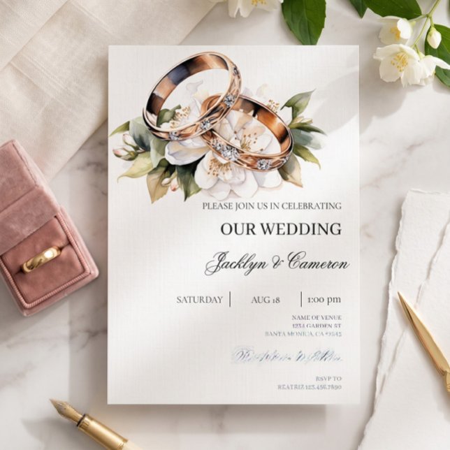 Invitation Mariage Fleur Blanche avec bague (Créateur téléchargé)