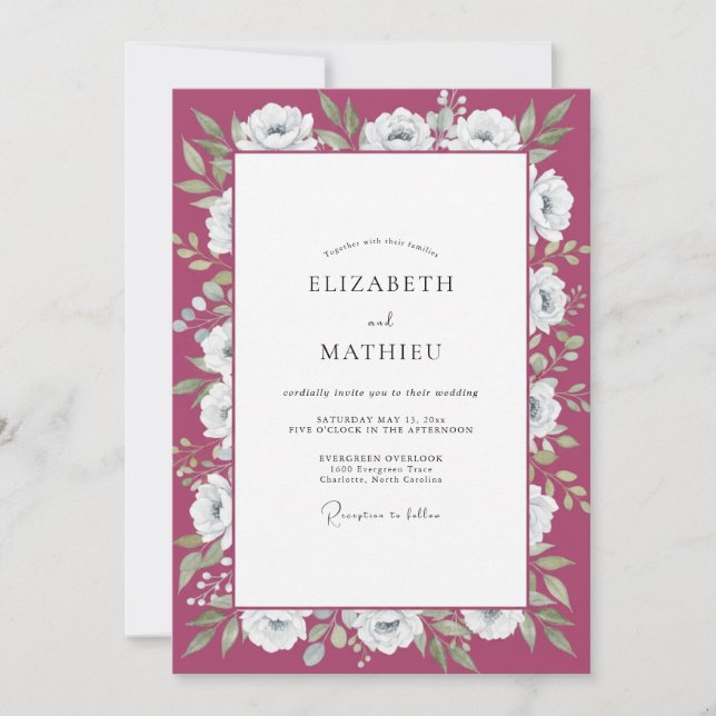 Invitation Mariage Fleur Blanche de Baie (Devant)