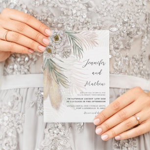 Invitation Mariage Fleur Blanche et Herbe de Pampas Aquarelle