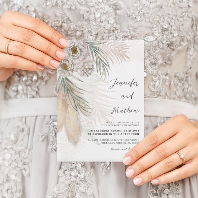 Invitation Mariage Fleur Blanche et Herbe de Pampas Aquarelle (Créateur téléchargé)