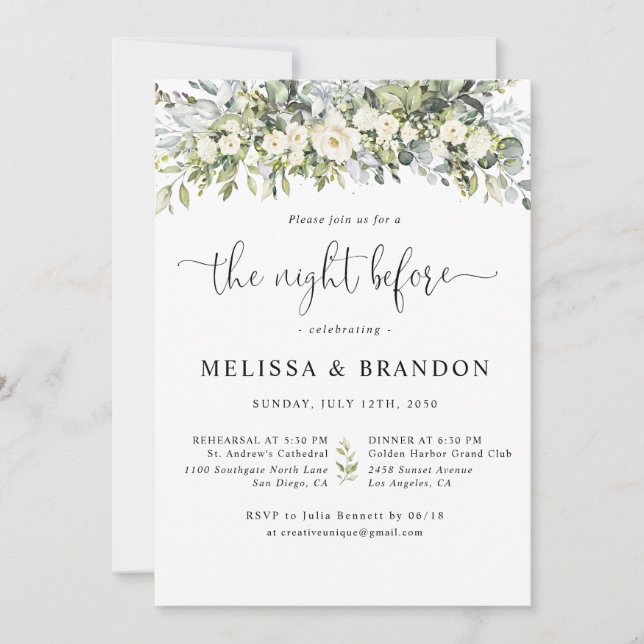 Invitation Mariage Fleur Blanche La Nuit Avant  (Devant)