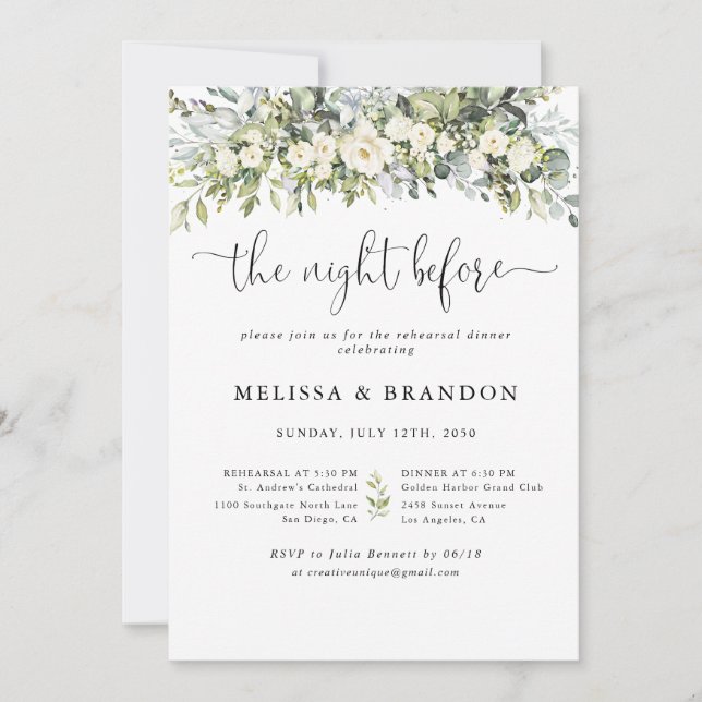 Invitation Mariage Fleur Blanche La Nuit Avant  (Devant)