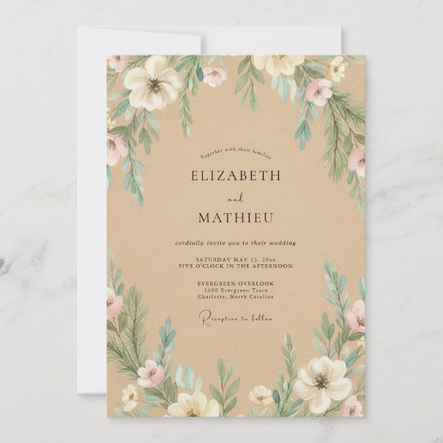 Invitation Mariage Fleur Blanche Tan (Devant)
