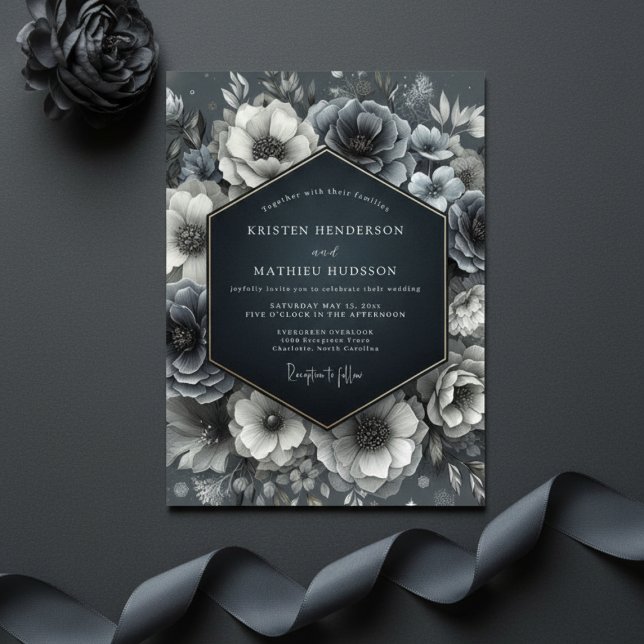 Invitation Mariage Fleur Bleu Ardoise (Créateur téléchargé)