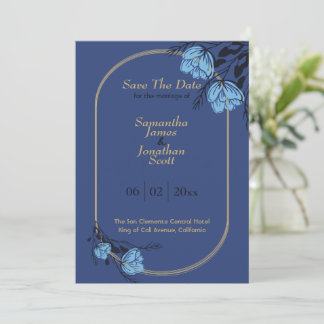 Invitation Mariage Fleur Bleu Chic Enregistrer La Date