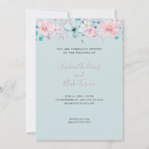Invitation Mariage Fleur Bleu et Rose Clair de Campagne Joli