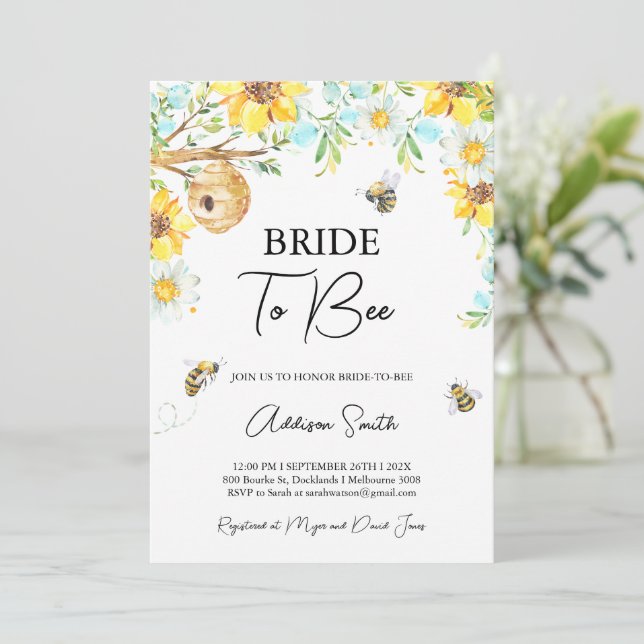 Invitation Mariage Fleur Bleu Jaune De La Mariée À L'abeille (Debout devant)