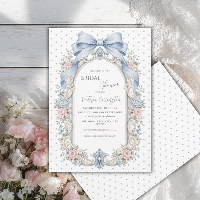 Invitation Mariage Fleur Bleu Rose Vintage (Créateur téléchargé)