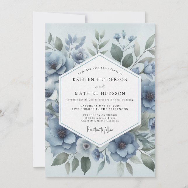 Invitation Mariage Fleur Bleue en Fleur (Devant)