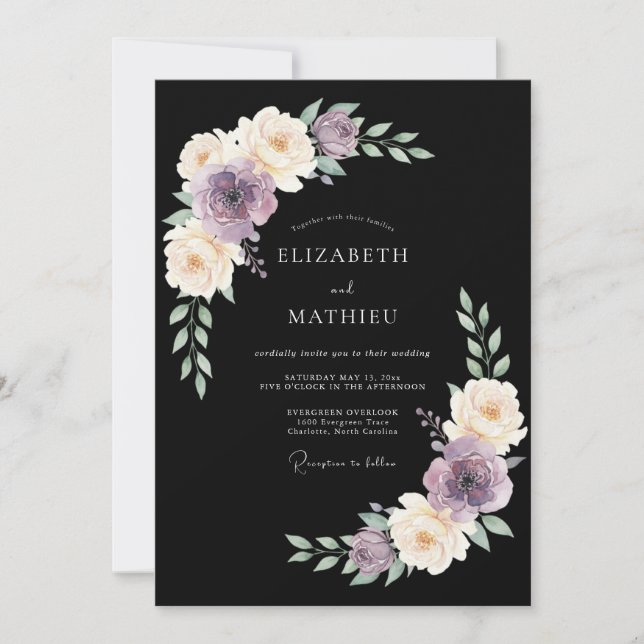 Invitation Mariage Fleur Botanique à la Crème de Lavande (Devant)