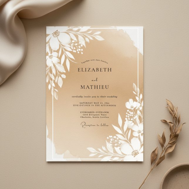Invitation Mariage Fleur Botanique Beige (Créateur téléchargé)
