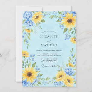 Invitation Mariage Fleur Botanique Bleu Jaune