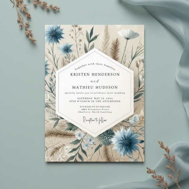 Invitation Mariage Fleur Botanique Bleu Poussiéreux (Créateur téléchargé)