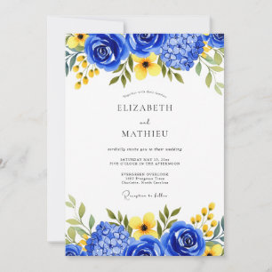 Invitation Mariage Fleur Botanique Bleu Royal