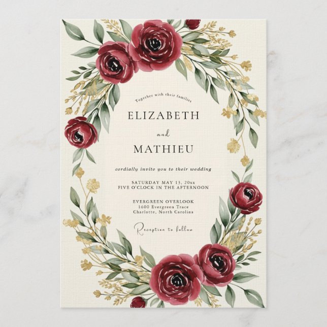 Invitation Mariage Fleur Botanique de Bourgogne (Devant)