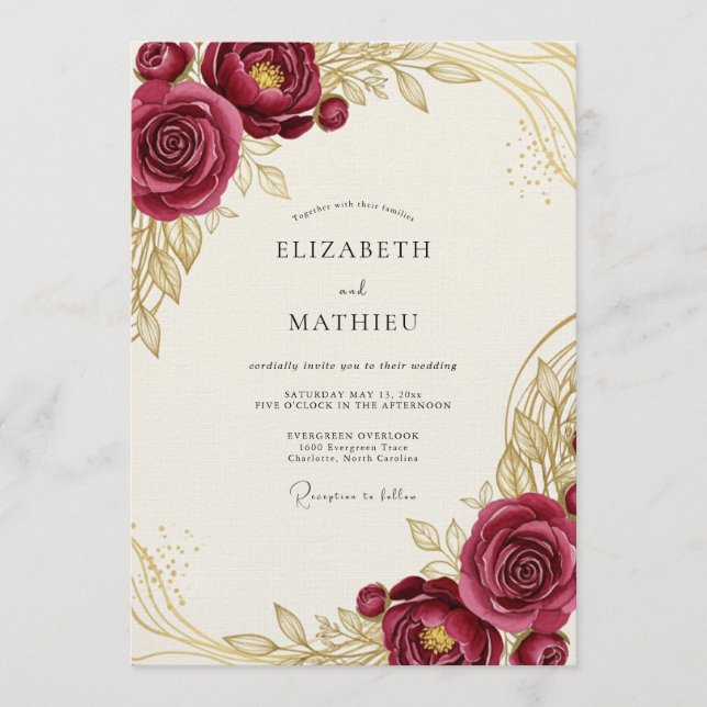 Invitation Mariage Fleur Botanique de Bourgogne (Devant)