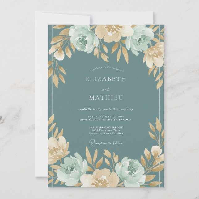 Invitation Mariage Fleur Botanique Douce Teinte (Devant)