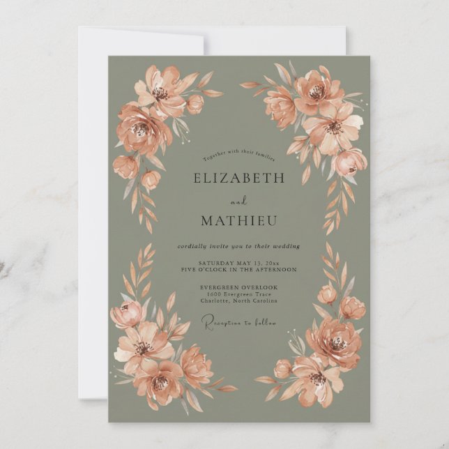 Invitation Mariage Fleur Botanique en Terracotta (Devant)
