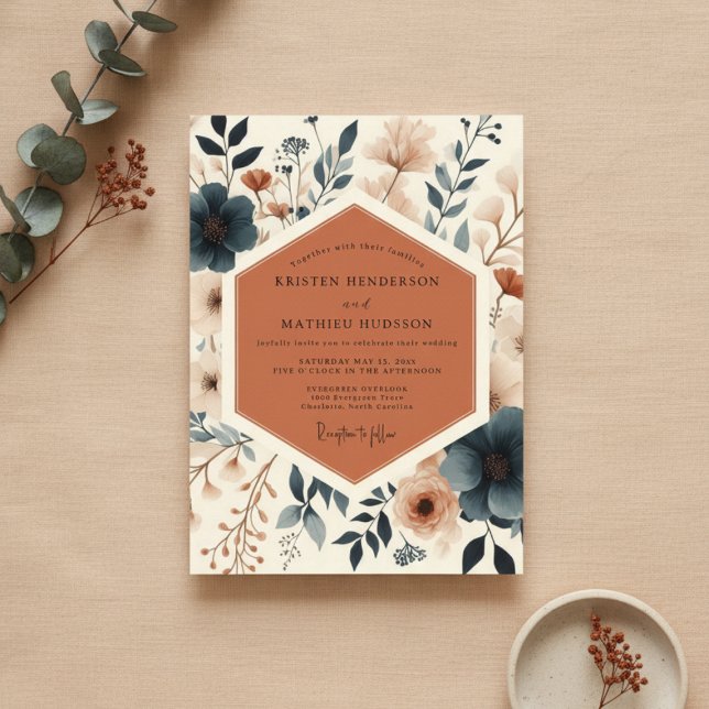 Invitation Mariage Fleur Botanique en Terracotta (Créateur téléchargé)
