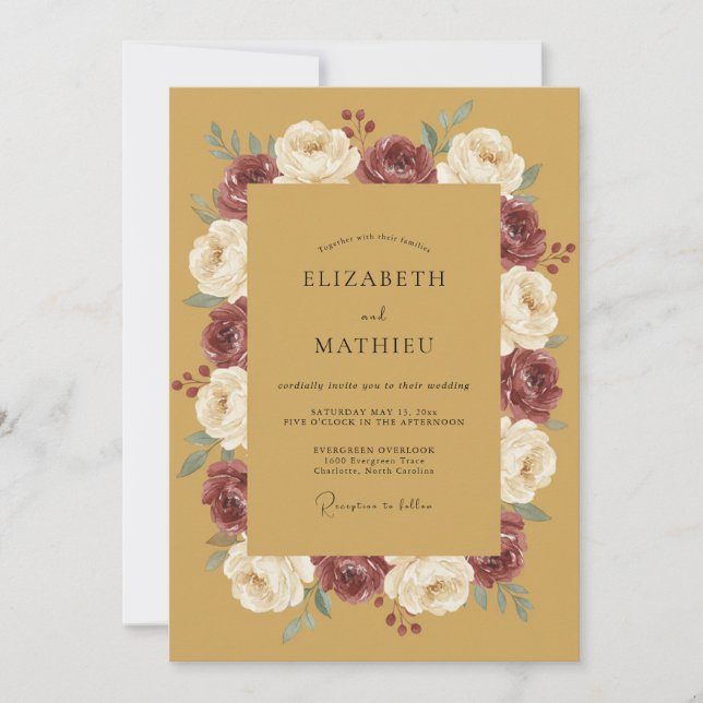 Invitation Mariage Fleur Botanique Jaune Moutarde (Devant)
