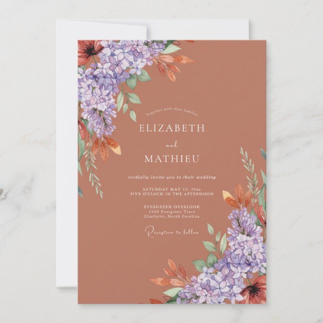 Invitation Mariage Fleur Botanique Lavande Terracotta (Devant)