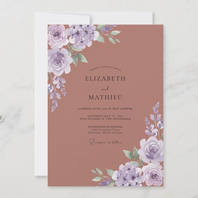 Invitation Mariage Fleur Botanique Lilas (Devant)