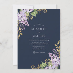 Invitation Mariage Fleur Botanique Lilas Navy