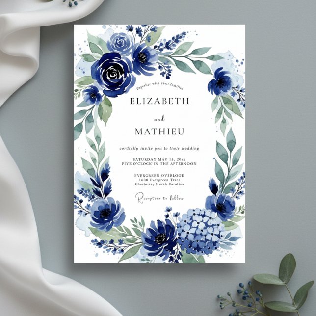 Invitation Mariage Fleur Botanique Navy (Créateur téléchargé)