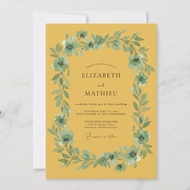 Invitation Mariage Fleur Botanique Ocre (Devant)
