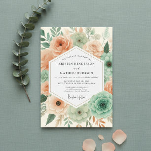 Invitation Mariage Fleur Botanique Pêche