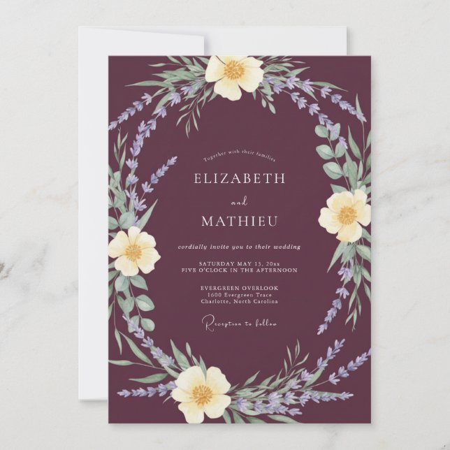 Invitation Mariage Fleur Botanique Prune (Devant)