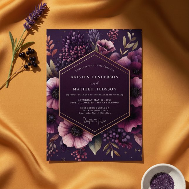 Invitation Mariage Fleur Botanique Prune (Créateur téléchargé)