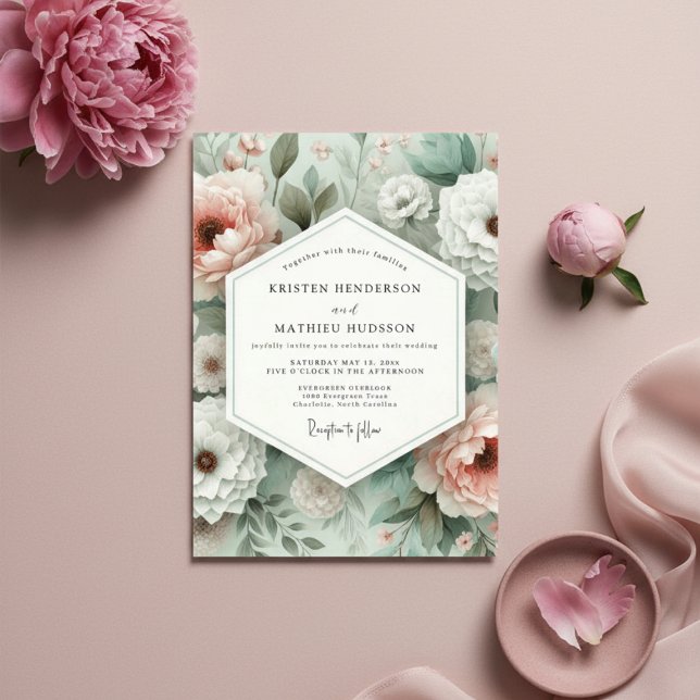Invitation Mariage Fleur Botanique Rose (Créateur téléchargé)