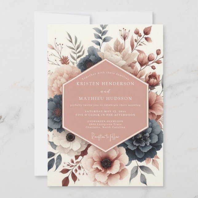 Invitation Mariage Fleur Botanique Rose (Devant)