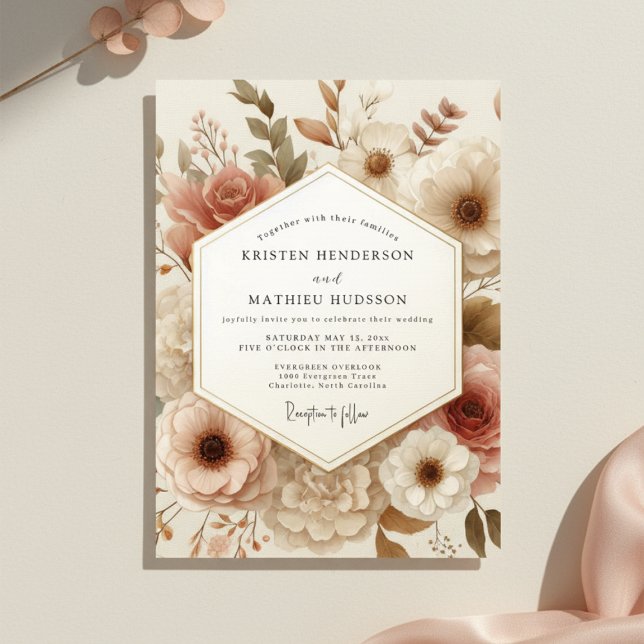 Invitation Mariage Fleur Botanique Rose Pâle (Créateur téléchargé)