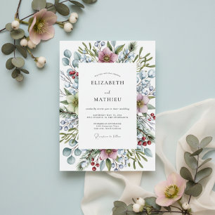 Invitation Mariage Fleur Botanique Rose Poussiéreuse