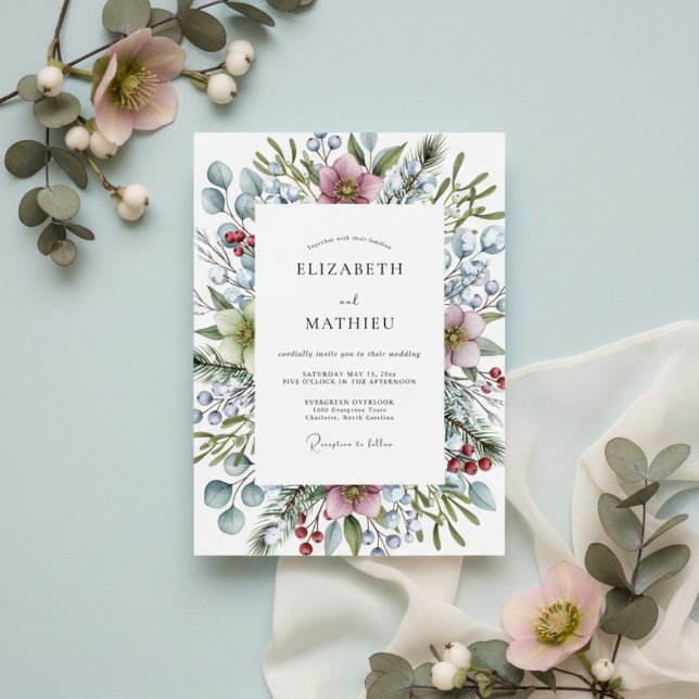 Invitation Mariage Fleur Botanique Rose Poussiéreuse (Créateur téléchargé)