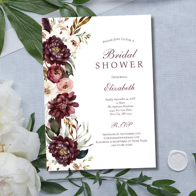 Invitation Mariage Fleur Botanique Rose Violet (Purple Pink White Floral Botanical Elegant Bridal Shower Invitation. Printed and Digital Download )