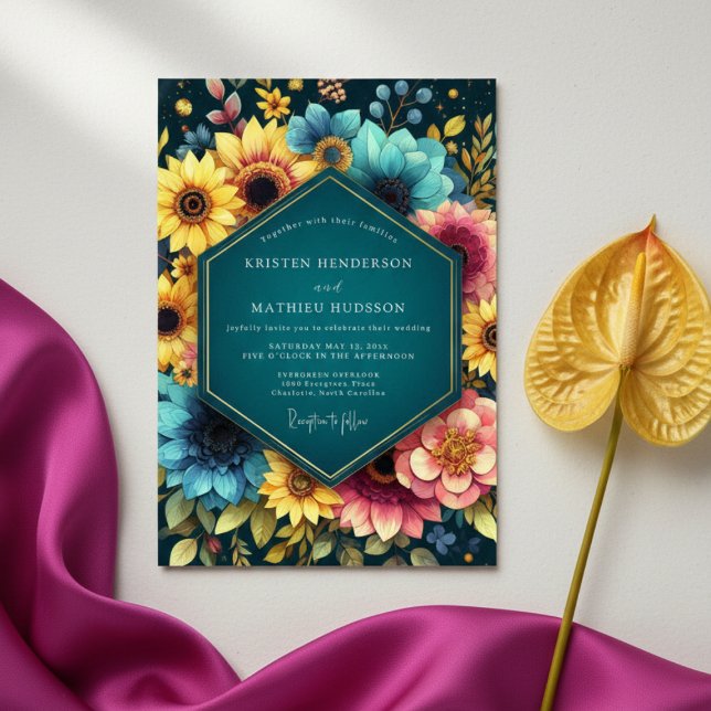Invitation Mariage Fleur Botanique Sarcelle (Créateur téléchargé)