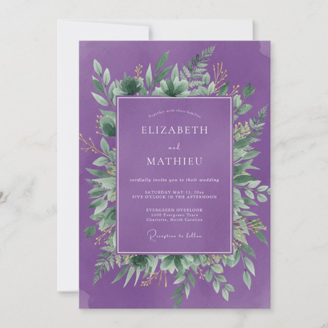 Invitation Mariage Fleur botanique violette (Devant)